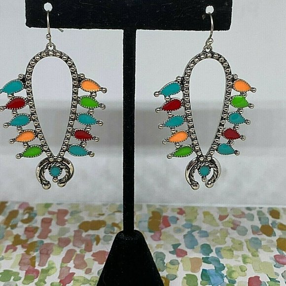 Squash Blossom Rainbow Earrings Southwest western - Picture 5 of 9
